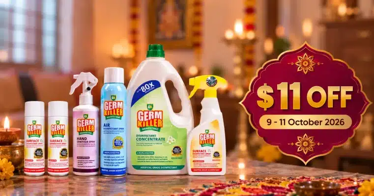 GK Germ Killer festive promotion featuring disinfectant and hygiene products